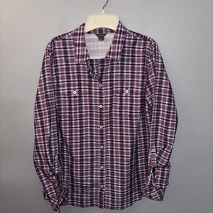 Eddie Bauer Shirt Purple Plaid Button Up Lightweight Outdoor Hiking Women's L